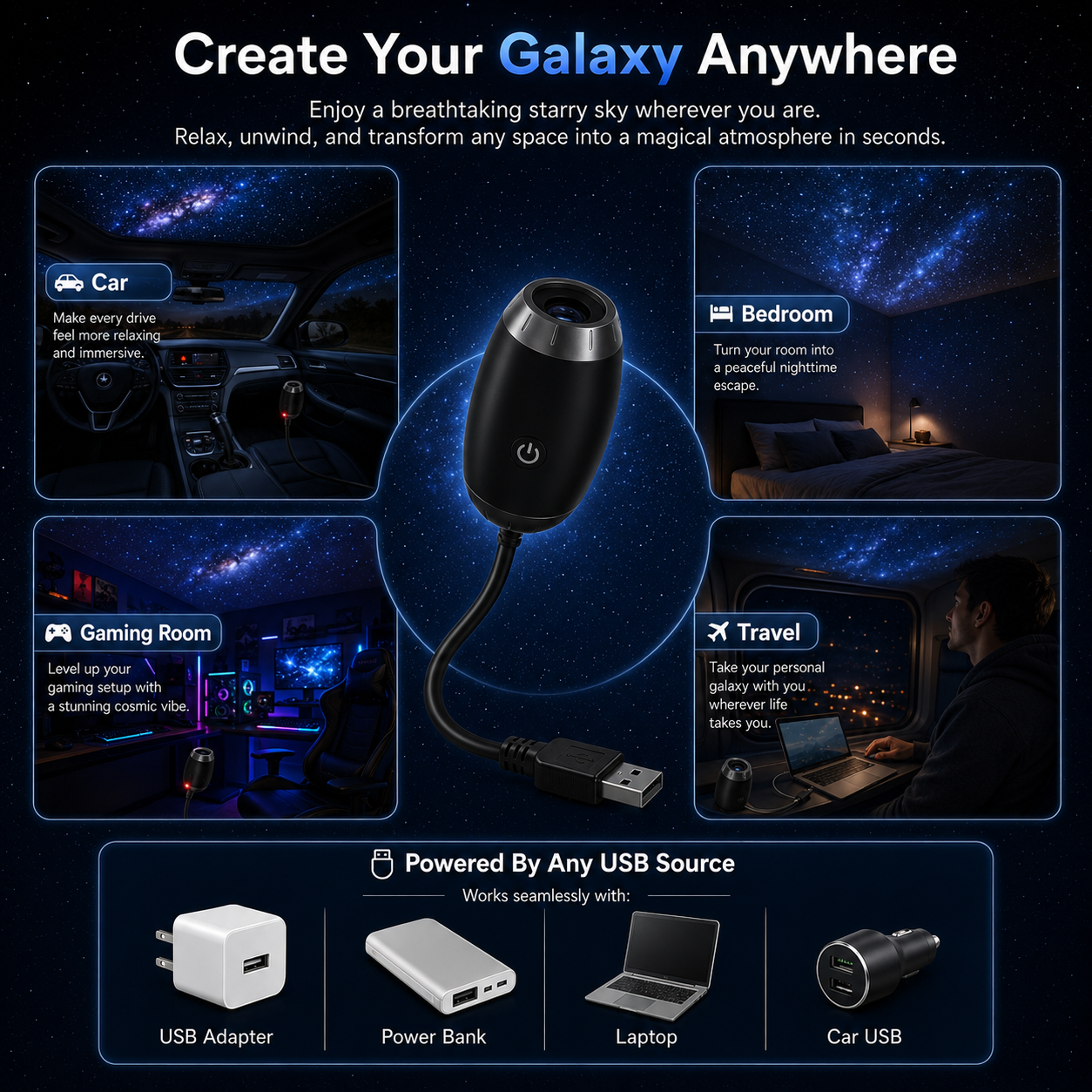 Night sky projector portable , Adjustable Brightness Control Eye‑Caring LED Night Light